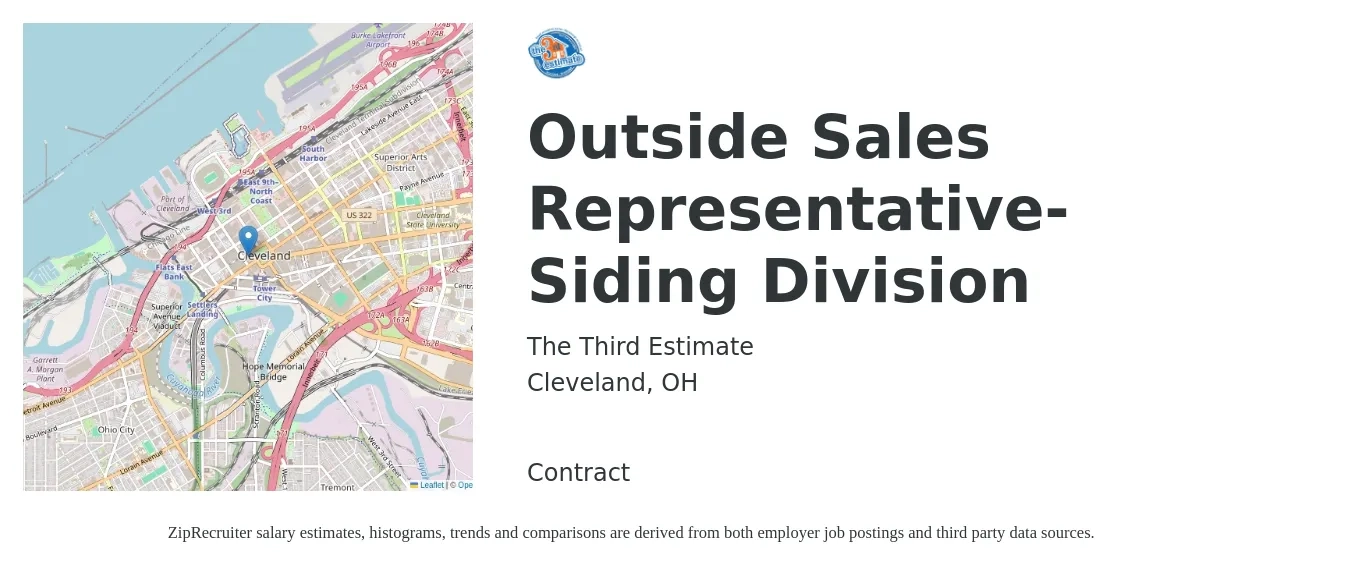 The Third Estimate job posting for a Outside Sales Representative-Siding Division in Cleveland, OH with a salary of $50,900 to $87,300 Yearly with a map of Cleveland location.