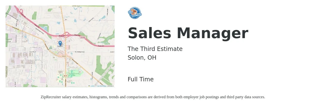 The Third Estimate job posting for a Sales Manager in Solon, OH with a salary of $41,800 to $89,700 Yearly with a map of Solon location.