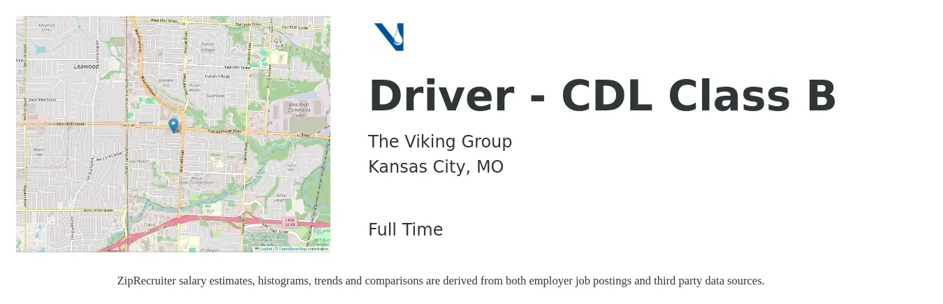 Viking Group job posting for a Driver - CDL Class B in Kansas City, MO with a salary of $23 to $40 Hourly with a map of Kansas City location.
