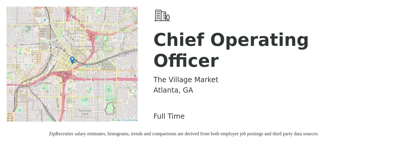 The Village Market job posting for a Chief Operating Officer in Atlanta, GA with a salary of $75,000 to $90,000 Yearly with a map of Atlanta location.