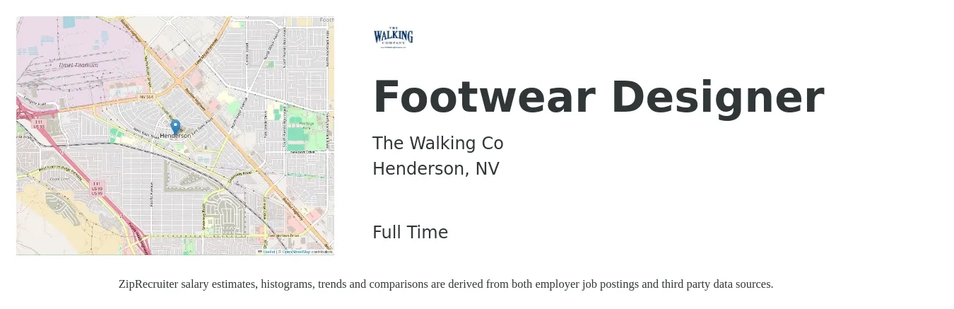 The Walking Co job posting for a Footwear Designer in Henderson, NV with a salary of $52,400 to $98,500 Yearly with a map of Henderson location.