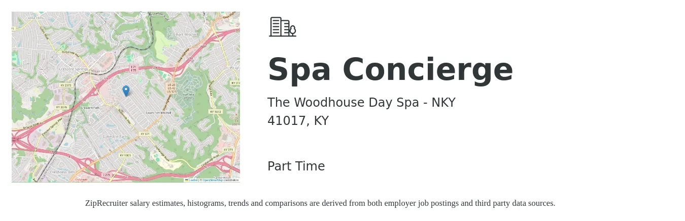 The Woodhouse Day Spa - NKY job posting for a Spa Concierge in 41017, KY with a salary of $13 to $16 Hourly with a map of 41017 location.