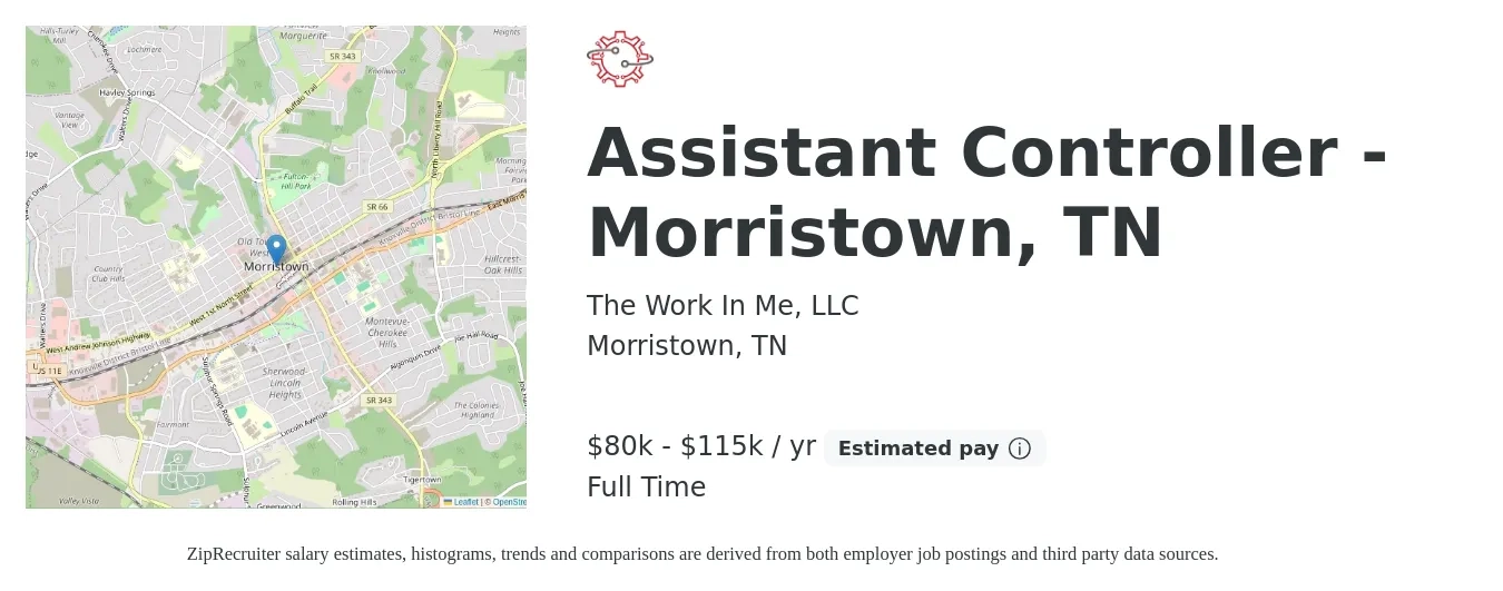 The Work In Me, LLC job posting for a Assistant Controller - Morristown, TN in Morristown, TN with a salary of $80,000 to $115,000 Yearly with a map of Morristown location.