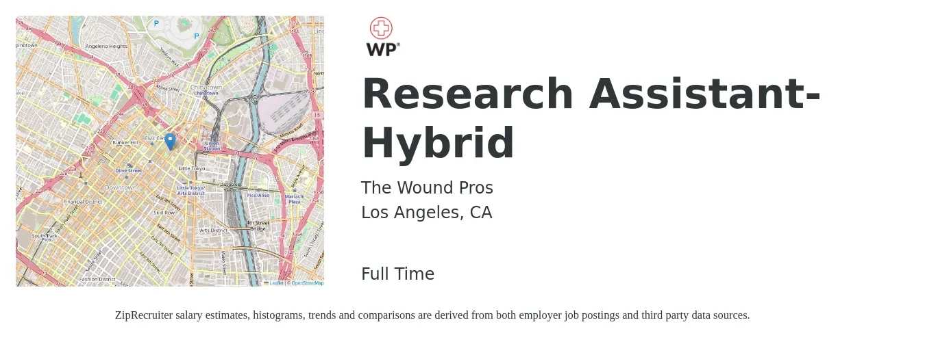 The Wound Pros job posting for a Research Assistant- Hybrid in Los Angeles, CA with a map of Los Angeles location.