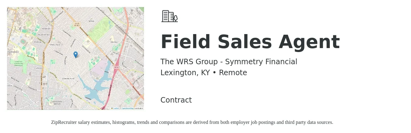The WRS Group - Symmetry Financial job posting for a Field Sales Agent in Lexington, KY with a salary of $20 to $37 Hourly with a map of Lexington location.