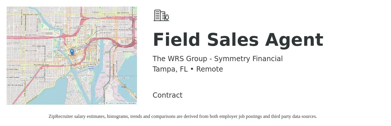 The WRS Group - Symmetry Financial job posting for a Field Sales Agent in Tampa, FL with a salary of $19 to $35 Hourly with a map of Tampa location.