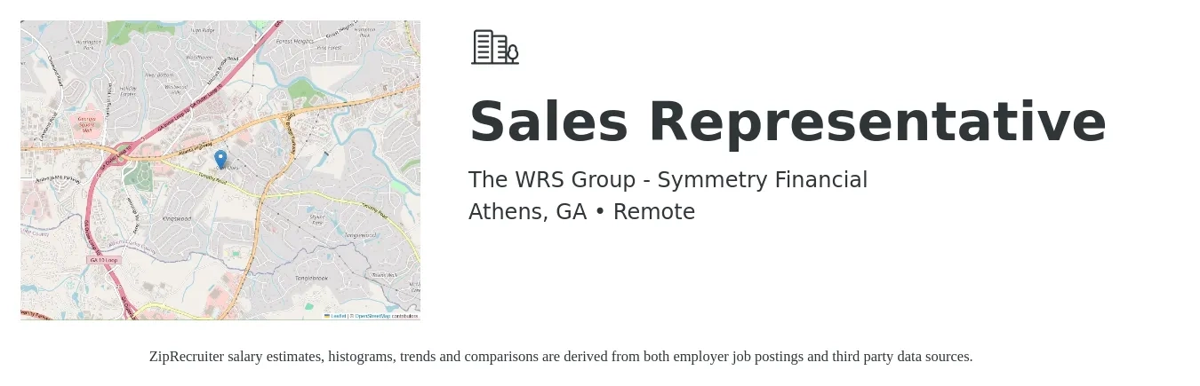The WRS Group - Symmetry Financial job posting for a Sales Representative in Athens, GA with a salary of $51,700 to $89,800 Yearly with a map of Athens location.