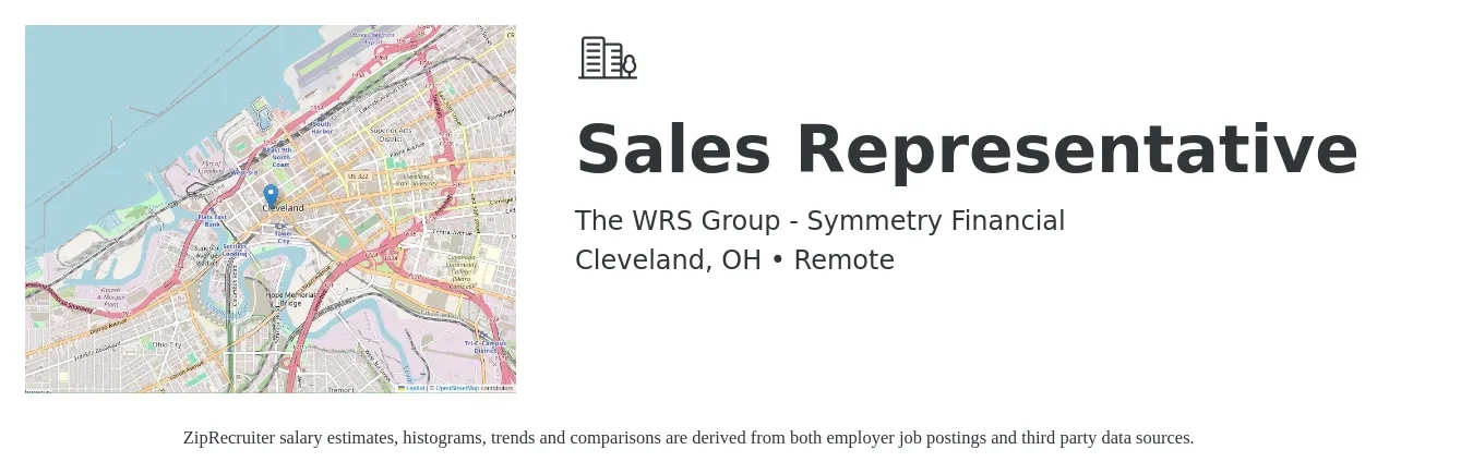 The WRS Group - Symmetry Financial job posting for a Sales Representative in Cleveland, OH with a salary of $48,100 to $83,600 Yearly with a map of Cleveland location.