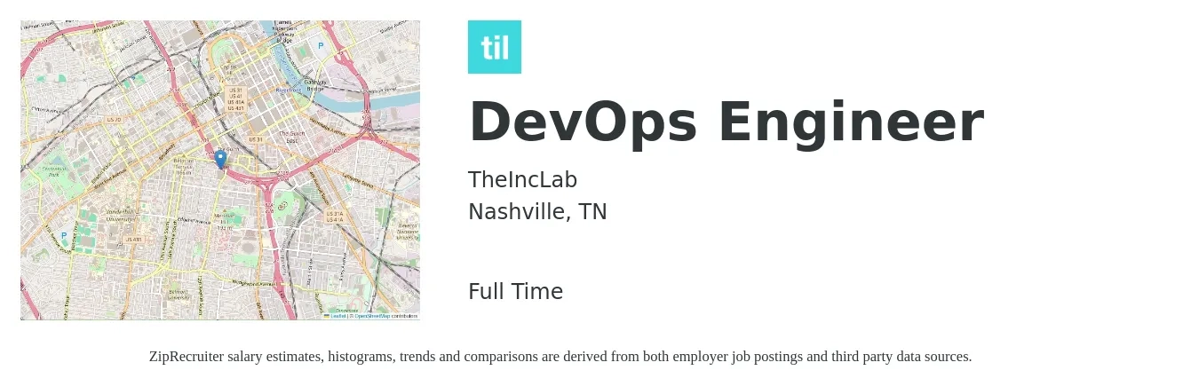 TheIncLab job posting for a DevOps Engineer in Nashville, TN with a salary of $51 to $70 Hourly with a map of Nashville location.