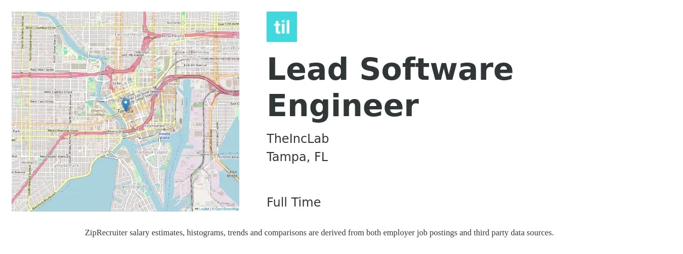 TheIncLab job posting for a Lead Software Engineer in Tampa, FL with a salary of $114,300 to $159,200 Yearly with a map of Tampa location.