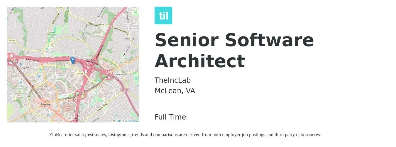 TheIncLab job posting for a Senior Software Architect in McLean, VA with a salary of $130,900 to $177,900 Yearly with a map of McLean location.