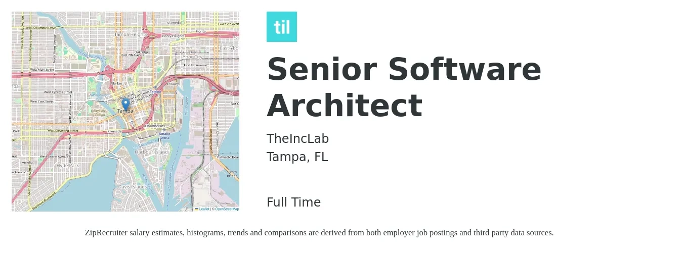 TheIncLab job posting for a Senior Software Architect in Tampa, FL with a salary of $122,400 to $166,300 Yearly with a map of Tampa location.