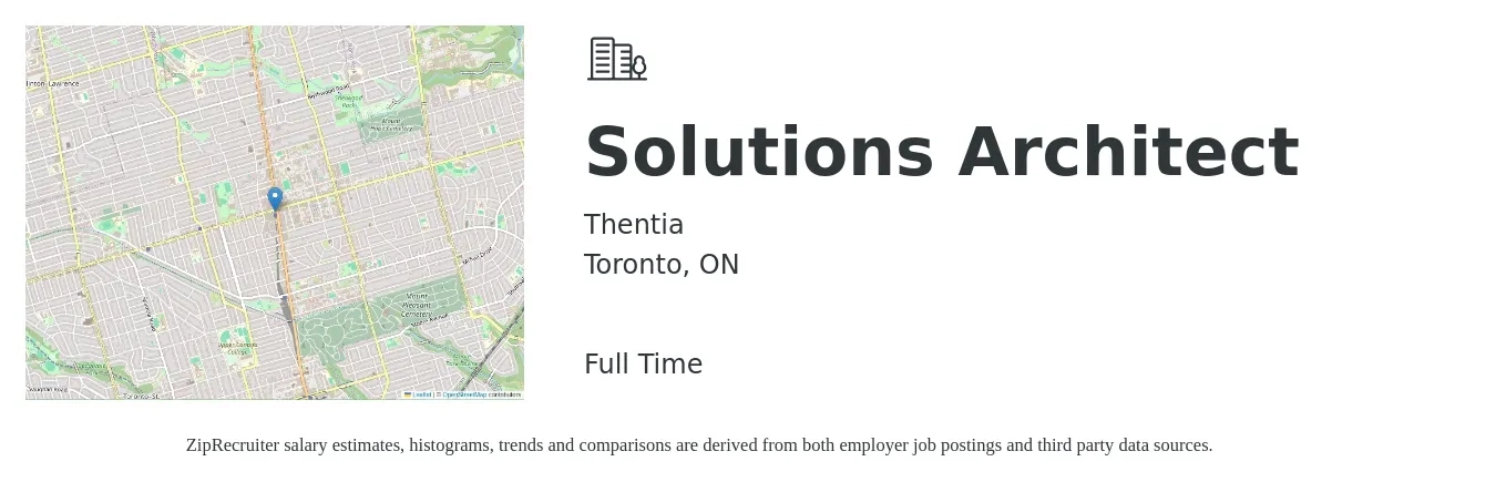 Thentia job posting for a Solutions Architect in Toronto, ON with a map of Toronto location.