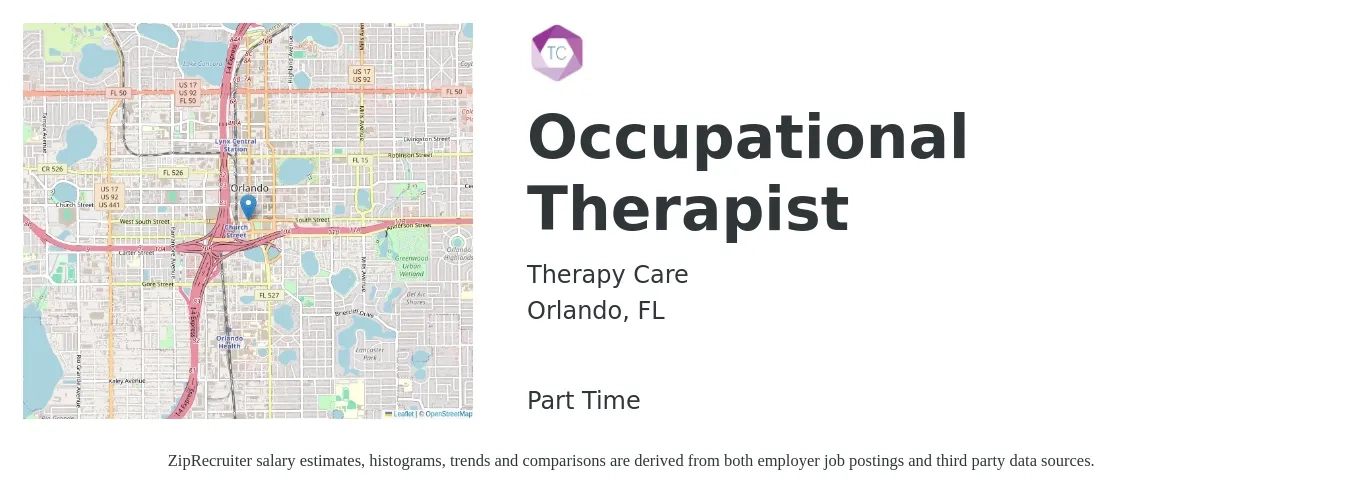 Therapy Care job posting for a Occupational Therapist in Orlando, FL with a salary of $70 Hourly with a map of Orlando location.