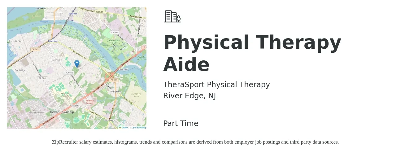 TheraSport Physical Therapy job posting for a Physical Therapy Aide in River Edge, NJ with a salary of $15 Hourly with a map of River Edge location.