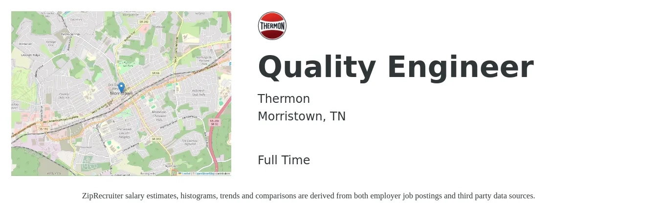 Thermon job posting for a Quality Engineer in Morristown, TN with a salary of $64,000 to $82,700 Yearly with a map of Morristown location.