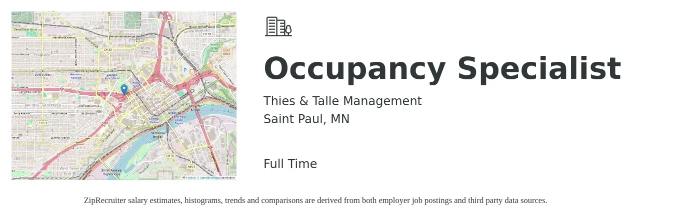 Thies & Talle Management job posting for a Occupancy Specialist in Saint Paul, MN with a salary of $20 to $25 Hourly with a map of Saint Paul location.