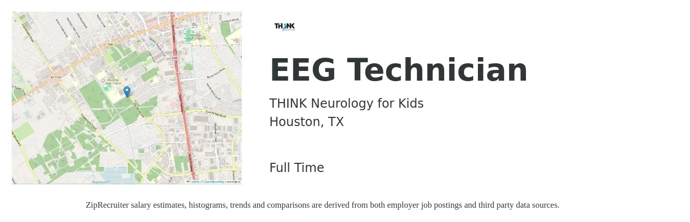 THINK Neurology for Kids job posting for a EEG Technician in Houston, TX with a salary of $26 to $40 Hourly with a map of Houston location.