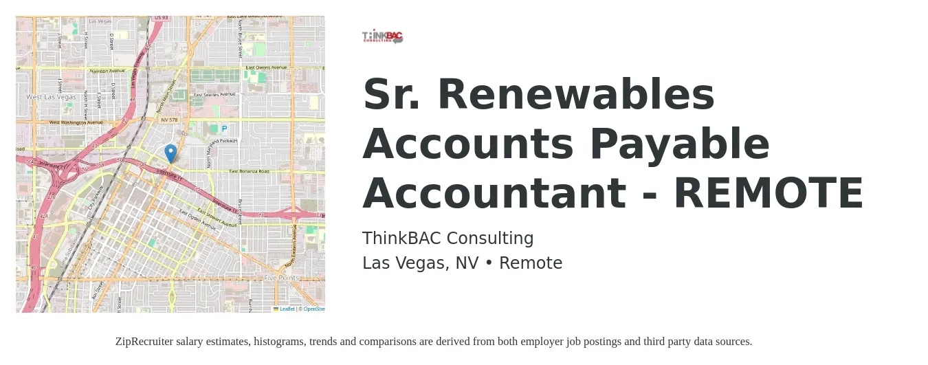 ThinkBAC Consulting job posting for a Sr. Renewables Accounts Payable Accountant - REMOTE in Las Vegas, NV with a salary of $45,400 to $61,100 Yearly with a map of Las Vegas location.
