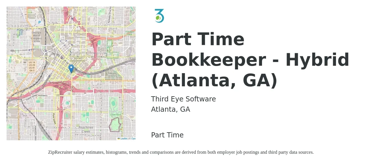 Third Eye Software job posting for a Part Time Bookkeeper - Hybrid (Atlanta, GA) in Atlanta, GA with a salary of $20 to $28 Hourly with a map of Atlanta location.
