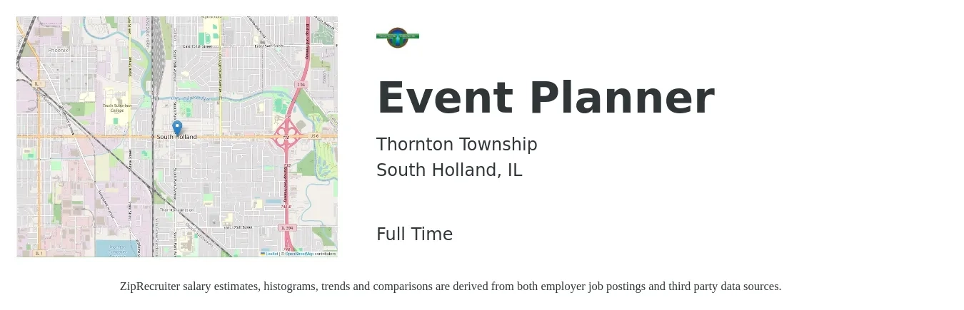 Thornton Township job posting for a Event Planner in South Holland, IL with a salary of $23 to $34 Hourly with a map of South Holland location.