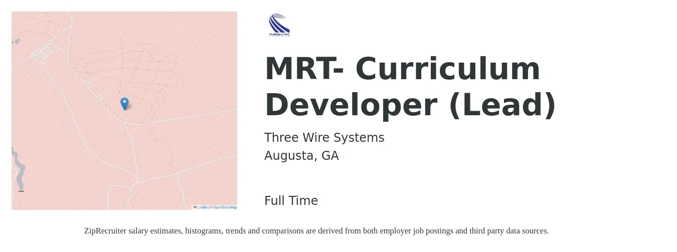 Three Wire Systems job posting for a MRT- Curriculum Developer (Lead) in Augusta, GA with a salary of $28 to $38 Hourly with a map of Augusta location.