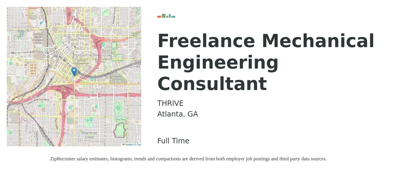 THRIVE job posting for a Freelance Mechanical Engineering Consultant in Atlanta, GA with a salary of $27 to $38 Hourly with a map of Atlanta location.