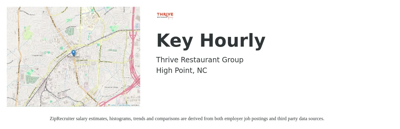 Thrive Restaurant Group job posting for a Key Hourly in High Point, NC with a salary of $40,100 to $56,700 Yearly with a map of High Point location.