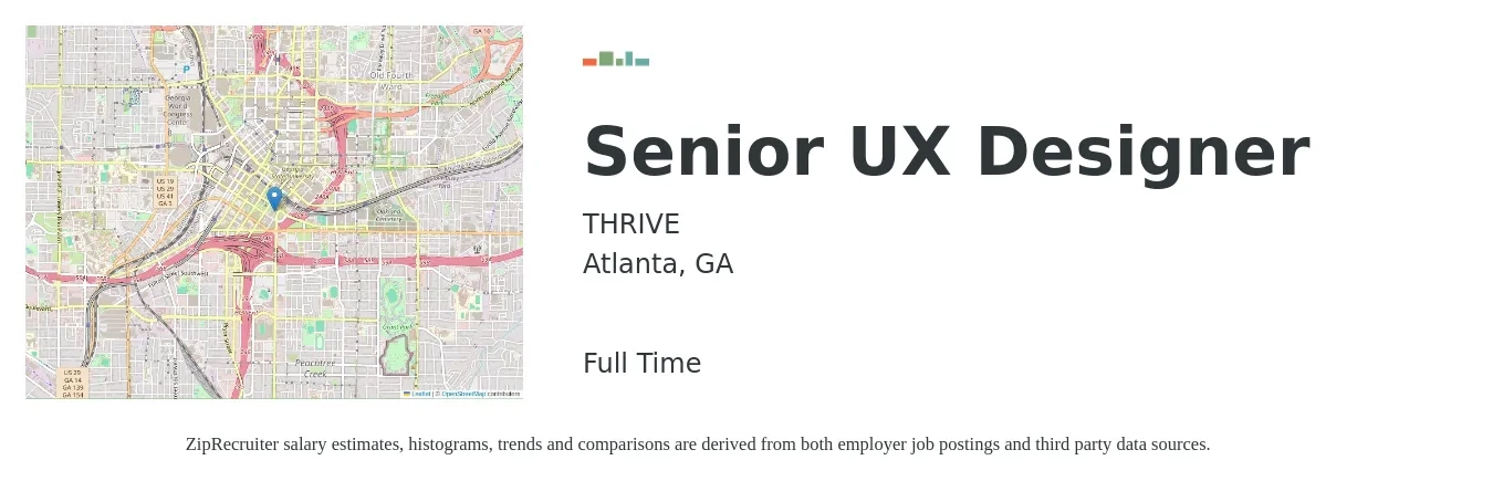 THRIVE job posting for a Senior UX Designer in Atlanta, GA with a salary of $54 to $76 Hourly with a map of Atlanta location.