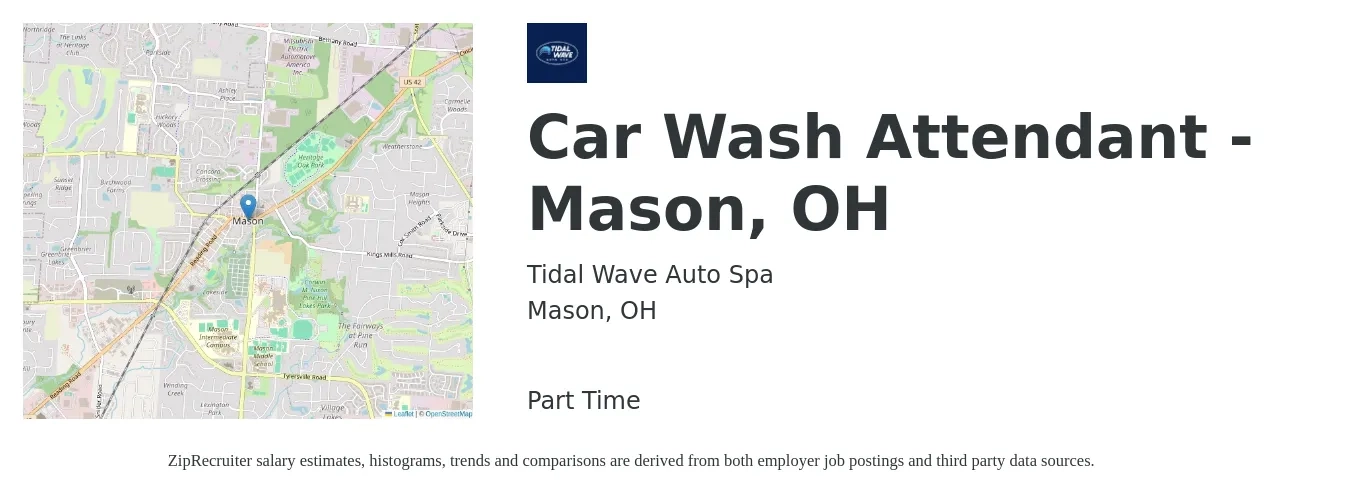 Tidal Wave Auto Spa job posting for a Car Wash Attendant - Mason, OH in Mason, OH with a salary of $12 to $15 Hourly with a map of Mason location.