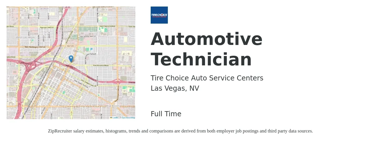 Tire Choice Auto Service Centers job posting for a Automotive Technician in Las Vegas, NV with a salary of $21 to $33 Hourly with a map of Las Vegas location.