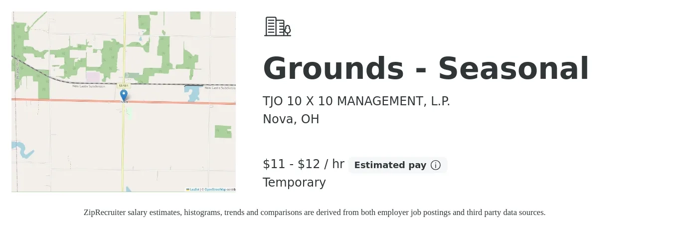 TJO 10 X 10 MANAGEMENT, L.P. job posting for a Grounds - Seasonal in Nova, OH with a salary of $12 to $12 Hourly with a map of Nova location.