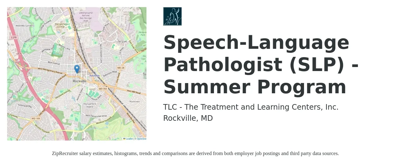 TLC - The Treatment and Learning Centers, Inc. job posting for a Speech-Language Pathologist (SLP) - Summer Program in Rockville, MD with a salary of $38 to $55 Hourly with a map of Rockville location.