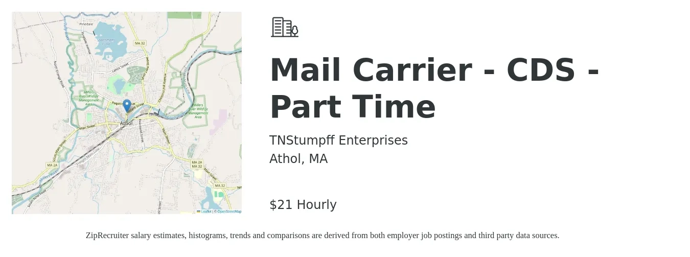 TNStumpff Enterprises job posting for a Mail Carrier - CDS - Part Time in Athol, MA with a salary of $23 Hourly with a map of Athol location.