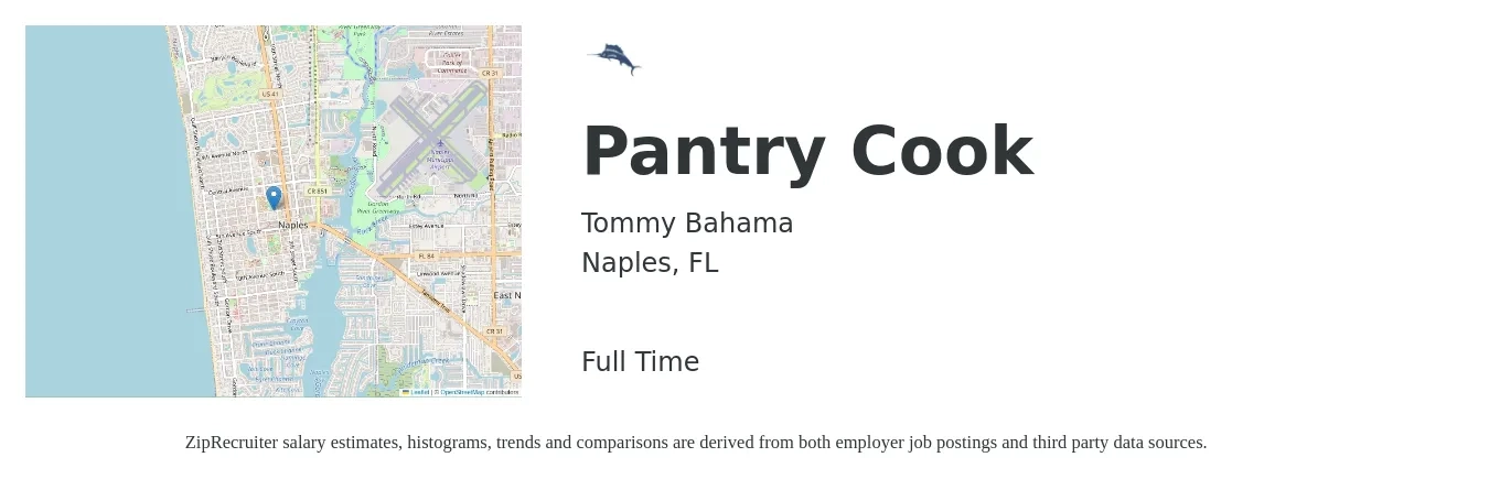 Tommy Bahama job posting for a Pantry Cook in Naples, FL with a salary of $15 to $18 Hourly with a map of Naples location.