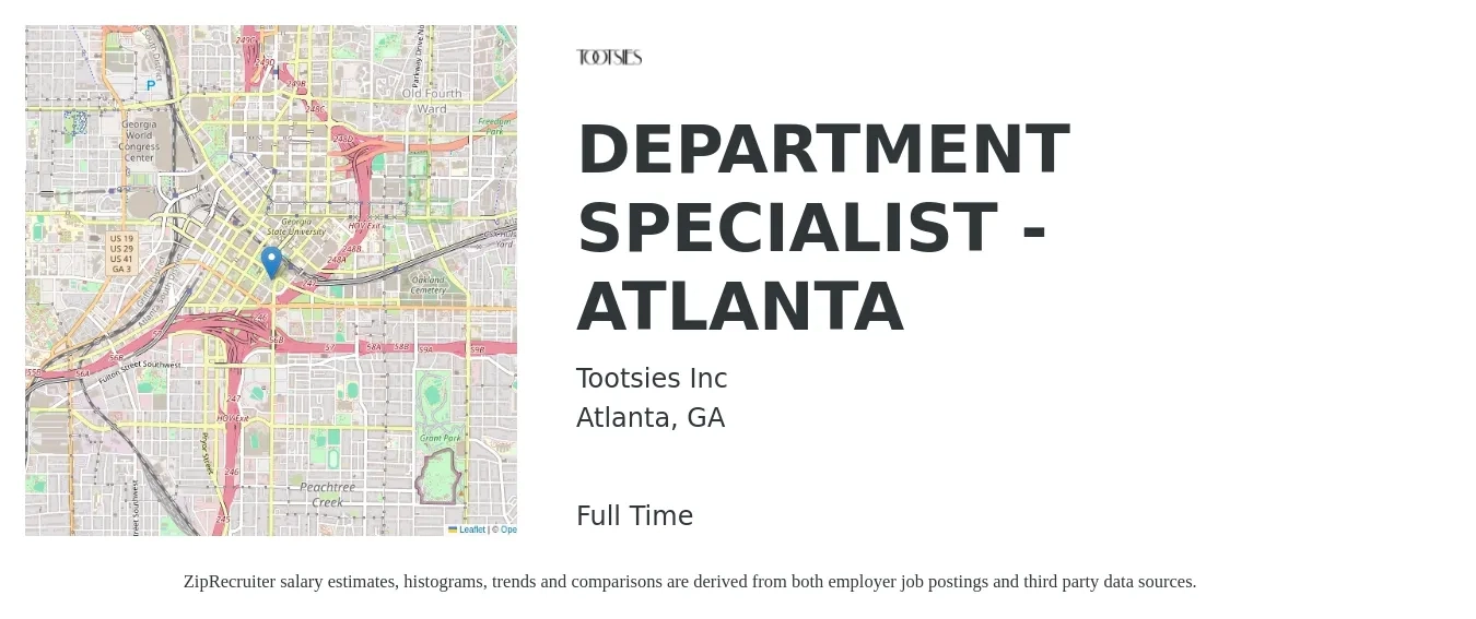Tootsies Inc job posting for a DEPARTMENT SPECIALIST - ATLANTA in Atlanta, GA with a salary of $20 to $33 Hourly with a map of Atlanta location.
