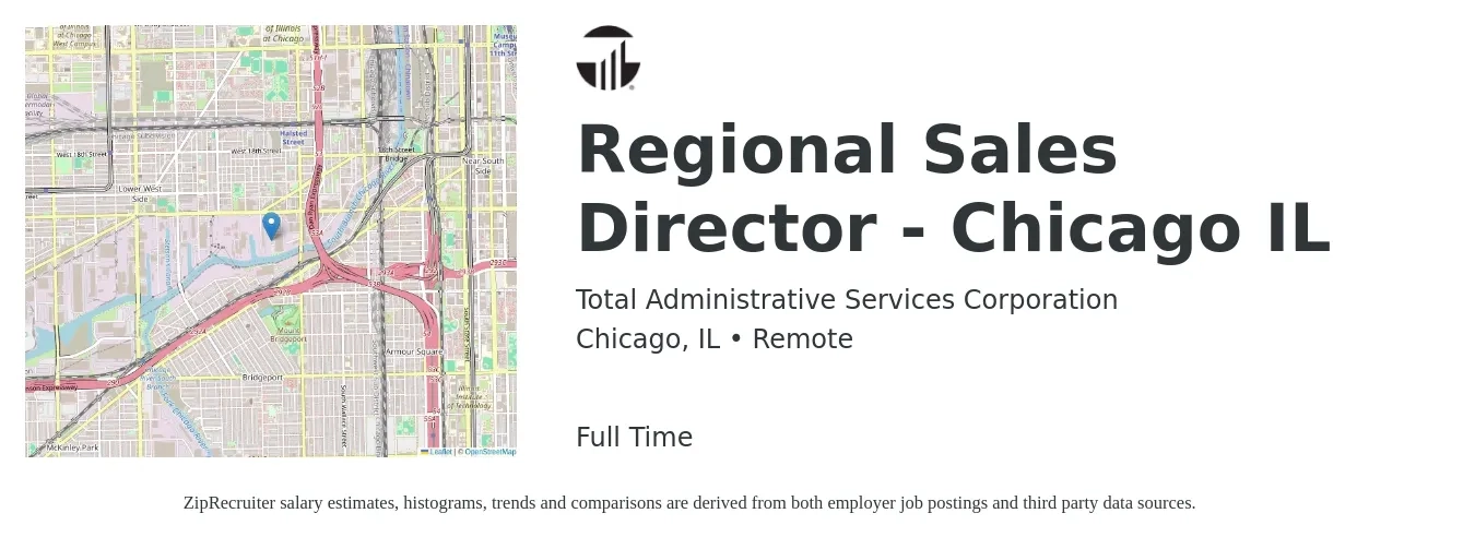 Total Administrative Services Corporation job posting for a Regional Sales Director - Chicago IL in Chicago, IL with a salary of $93,800 to $146,400 Yearly with a map of Chicago location.
