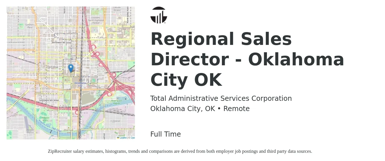 Total Administrative Services Corporation job posting for a Regional Sales Director - Oklahoma City OK in Oklahoma City, OK with a salary of $76,100 to $118,800 Yearly with a map of Oklahoma City location.