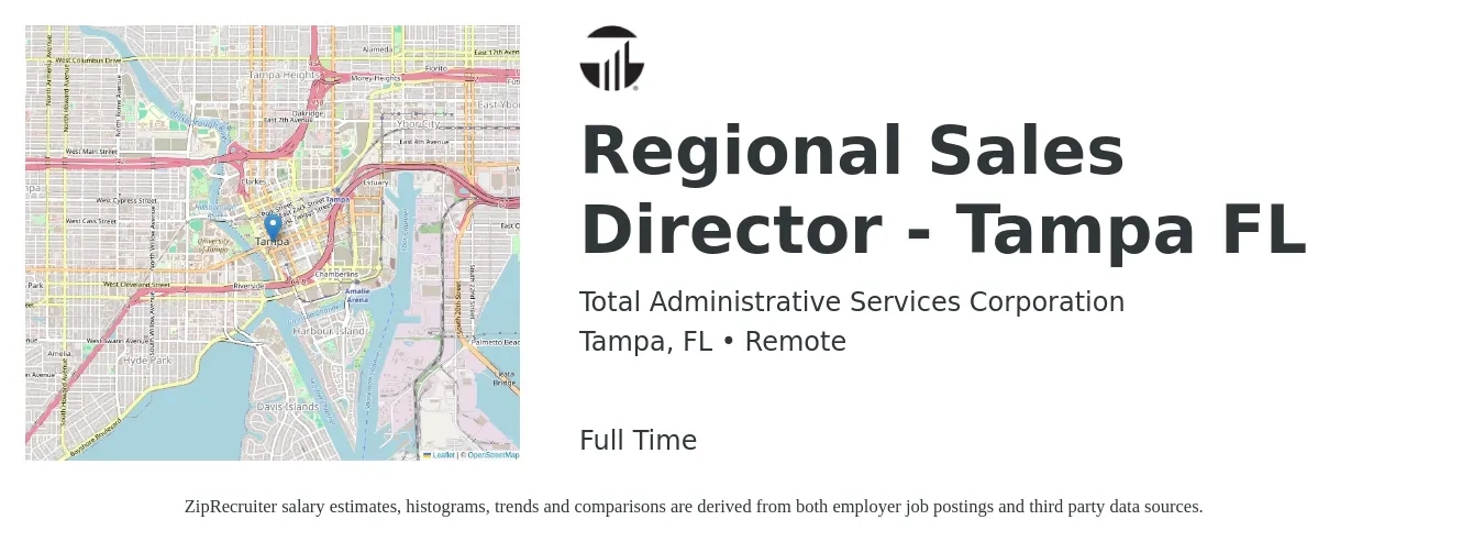 Total Administrative Services Corporation job posting for a Regional Sales Director - Tampa FL in Tampa, FL with a salary of $82,000 to $128,000 Yearly with a map of Tampa location.