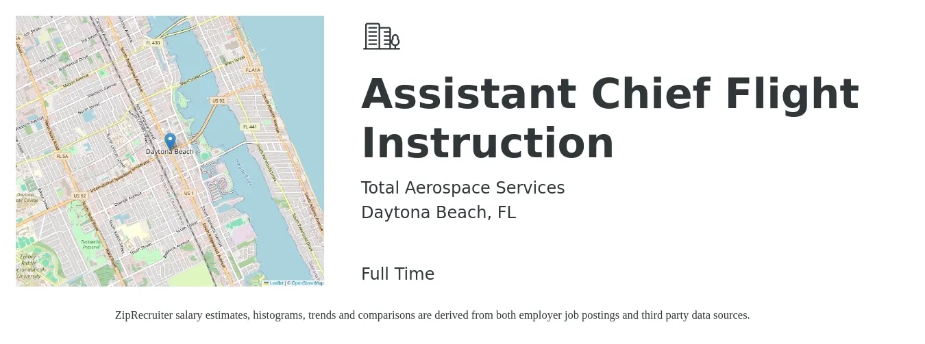 Total Aerospace Services job posting for a Assistant Chief Flight Instruction in Daytona Beach, FL with a salary of $69,700 to $172,000 Yearly with a map of Daytona Beach location.