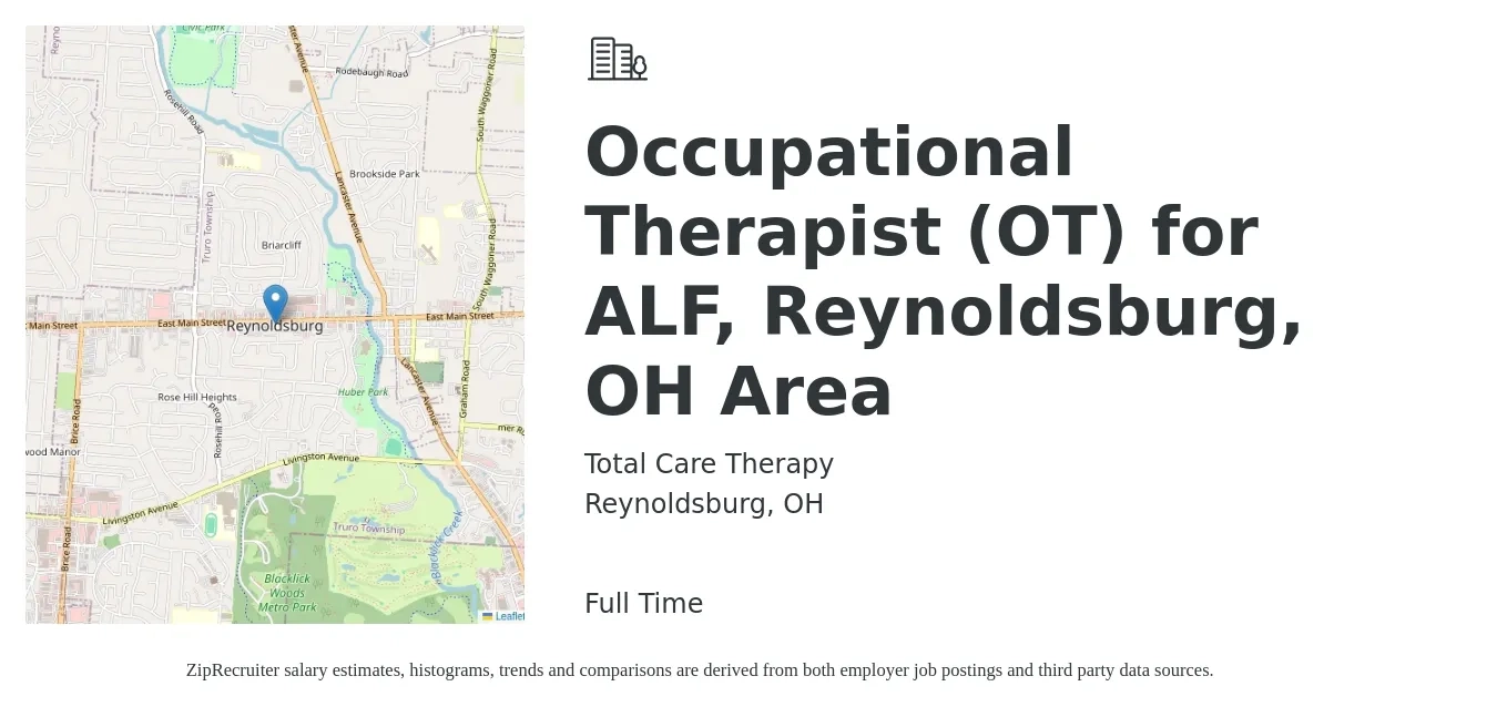 Total Care Therapy job posting for a Occupational Therapist (OT) for ALF, Reynoldsburg, OH Area in Reynoldsburg, OH with a salary of $37 to $48 Hourly with a map of Reynoldsburg location.