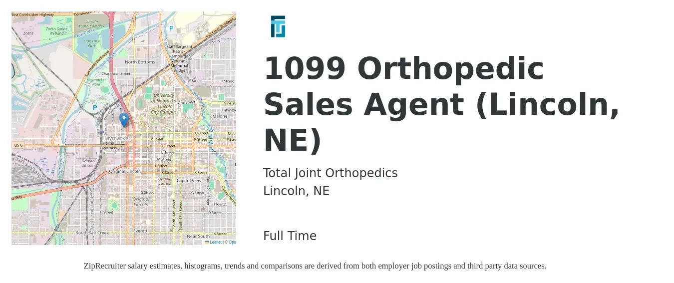 Total Joint Orthopedics job posting for a 1099 Orthopedic Sales Agent (Lincoln, NE) in Lincoln, NE with a salary of $13 to $18 Hourly with a map of Lincoln location.
