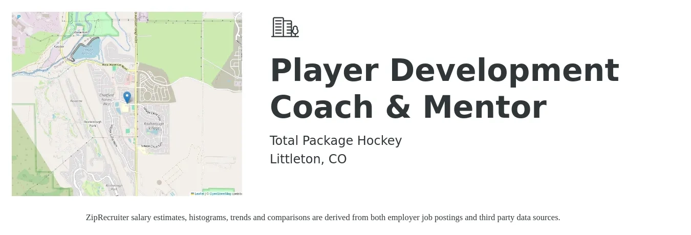 Total Package Hockey job posting for a Player Development Coach & Mentor in Littleton, CO with a salary of $40 Hourly with a map of Littleton location.