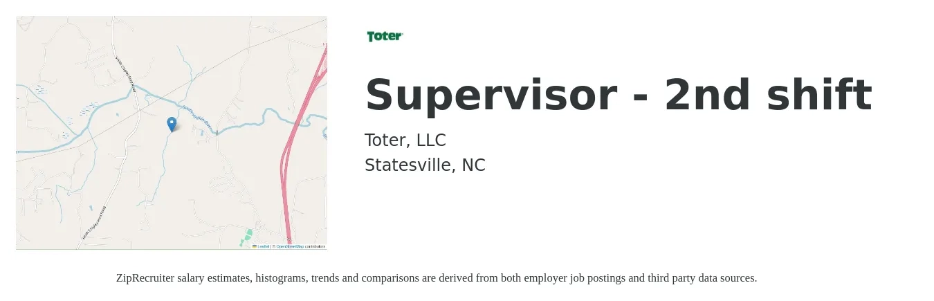 Toter, LLC job posting for a Supervisor - 2nd shift in Statesville, NC with a salary of $18 to $30 Hourly with a map of Statesville location.