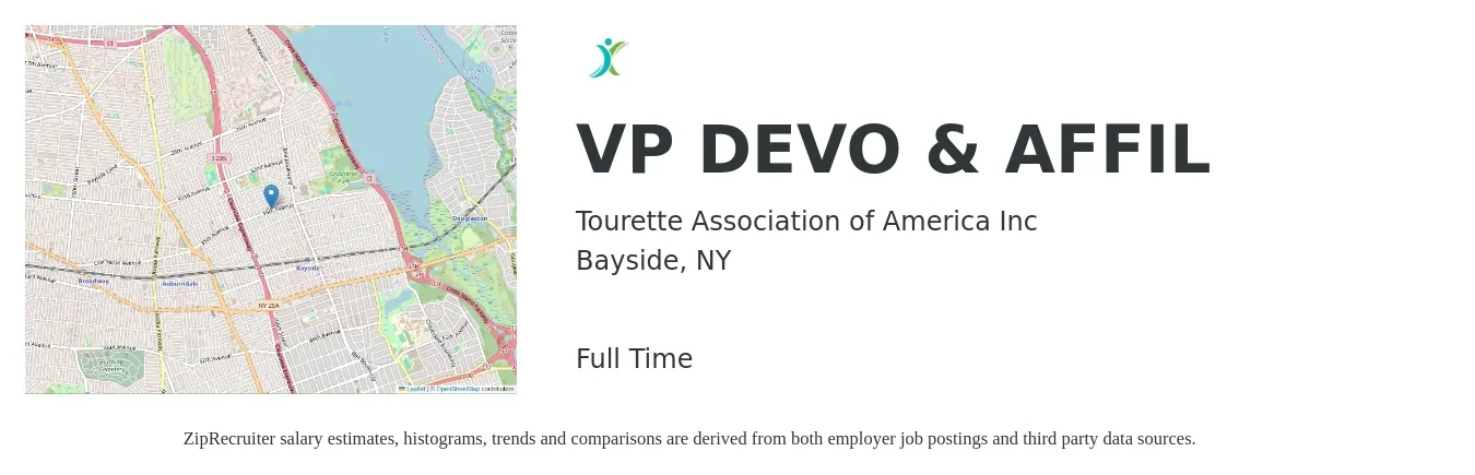 Tourette Association of America Inc job posting for a VP DEVO & AFFIL in Bayside, NY with a salary of $120,300 to $198,700 Yearly with a map of Bayside location.