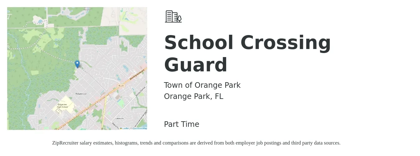Town of Orange Park job posting for a School Crossing Guard in Orange Park, FL with a salary of $13 Hourly with a map of Orange Park location.