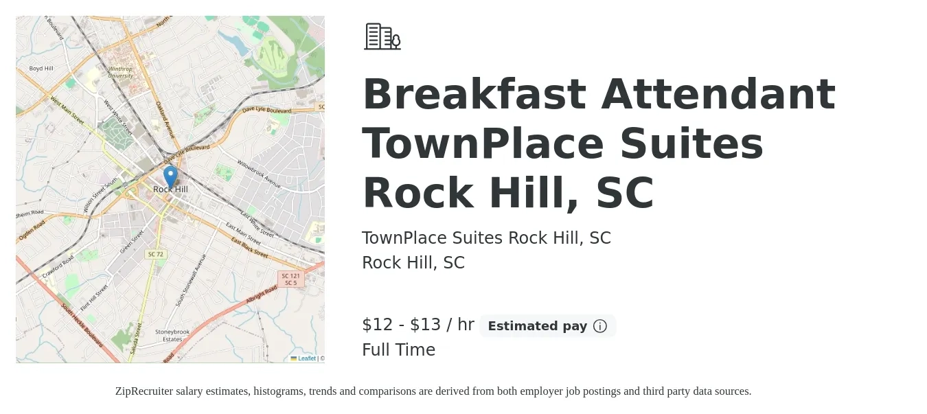 TownPlace Suites Rock Hill, SC job posting for a Breakfast Attendant TownPlace Suites Rock Hill, SC in Rock Hill, SC with a salary of $13 to $14 Hourly with a map of Rock Hill location.
