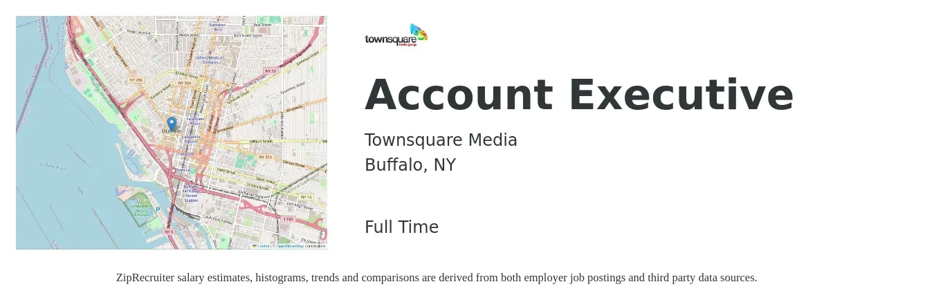 Townsquare Media job posting for a Account Executive in Buffalo, NY with a salary of $45,000 Monthly with a map of Buffalo location.