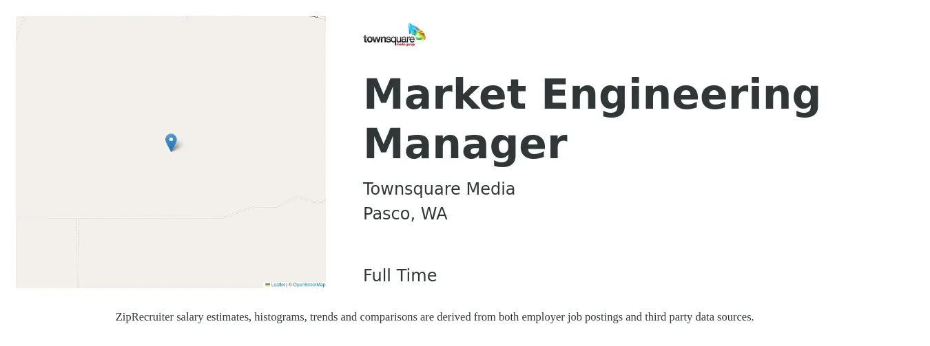 Townsquare Media job posting for a Market Engineering Manager in Pasco, WA with a salary of $118,000 to $175,300 Yearly with a map of Pasco location.