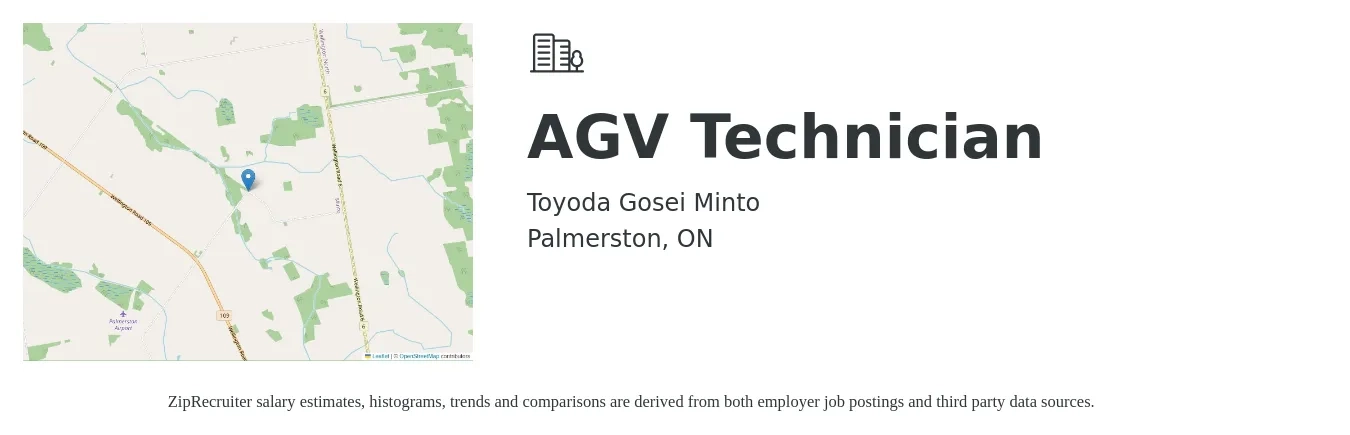 Toyoda Gosei Minto job posting for a AGV Technician in Palmerston, ON with a map of Palmerston location.
